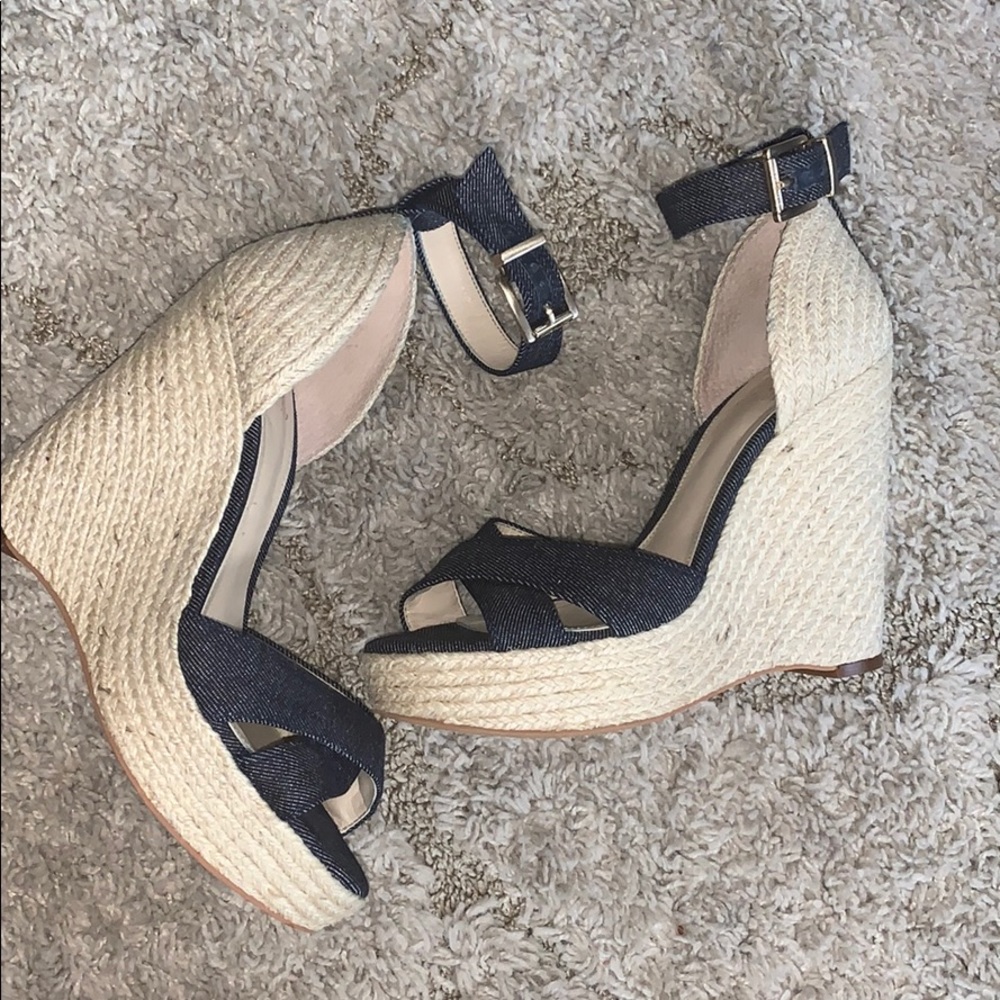 Denim espadrille platform wedge